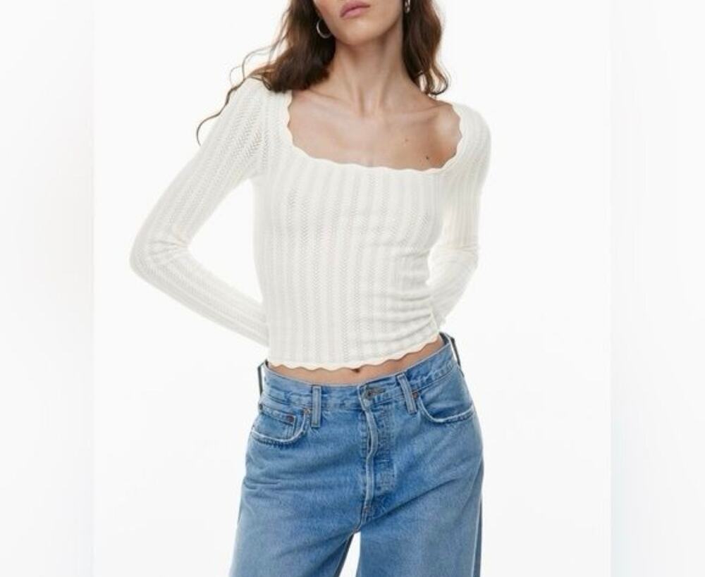 Wilfred Aritzia Ivory Parcel Knit Scallop Square Neck Top Size Medium